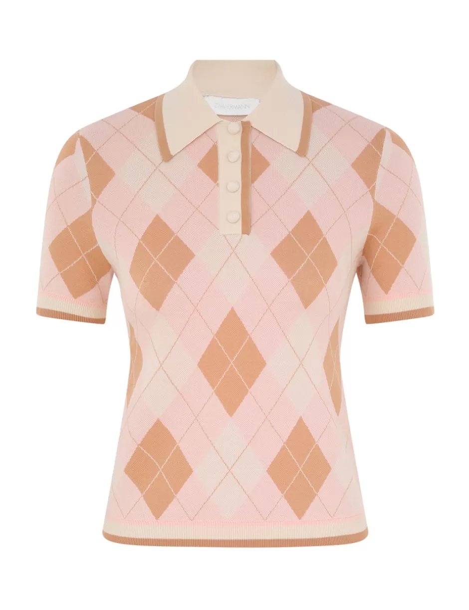 ZIMMERMANN Clothing | Tops<Acacia Argyle Knit Polo Pink Argyle