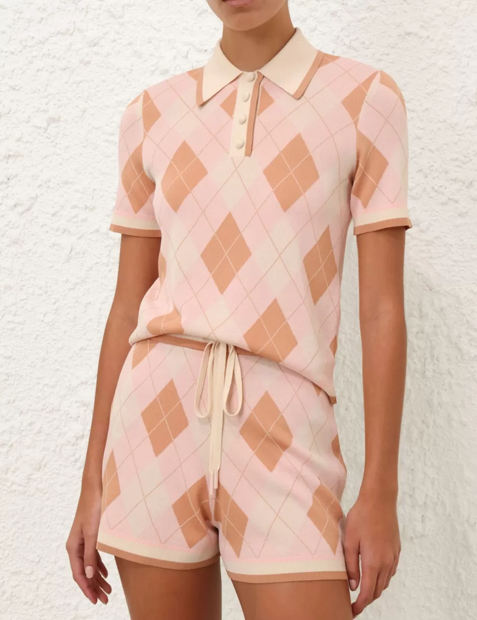 ZIMMERMANN Clothing | Tops<Acacia Argyle Knit Polo Pink Argyle