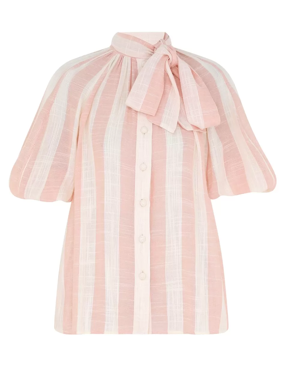 ZIMMERMANN Clothing | Tops<Acacia Blouson Shirt Pink Cream Stripe