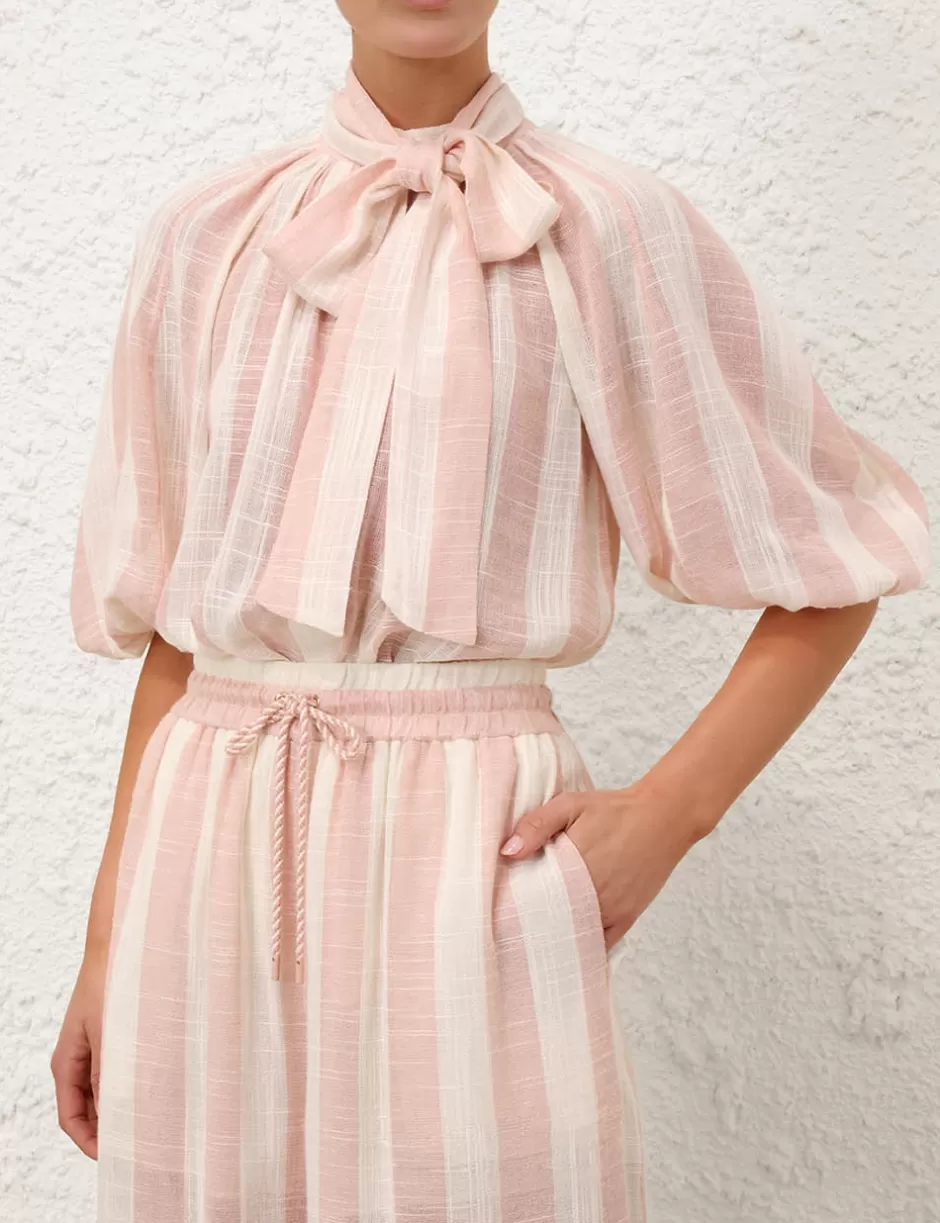 ZIMMERMANN Clothing | Tops<Acacia Blouson Shirt Pink Cream Stripe