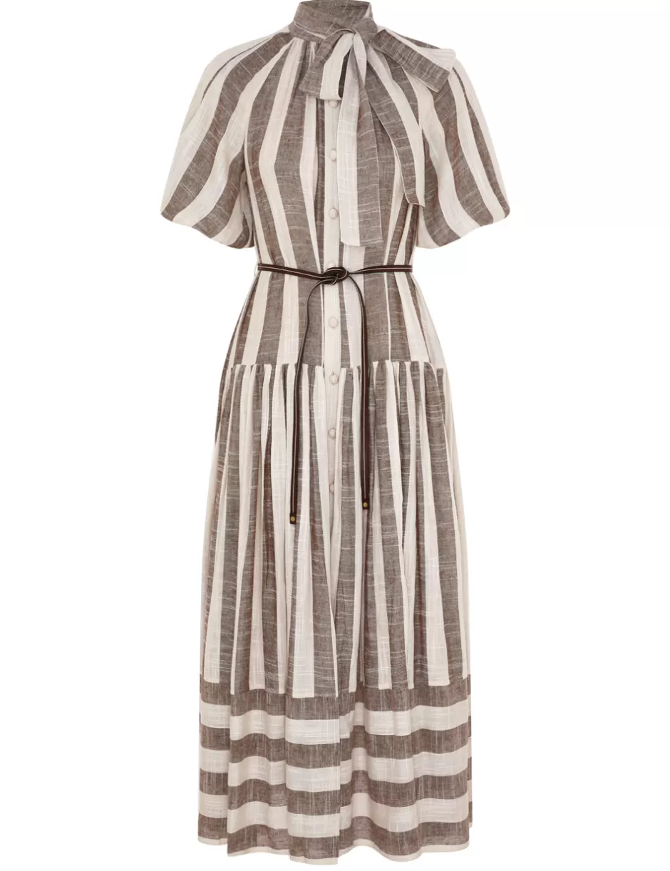 ZIMMERMANN Clothing | Dresses & Coverups<Acacia Blouson Shirt Dress Chocolate Cream Stripe