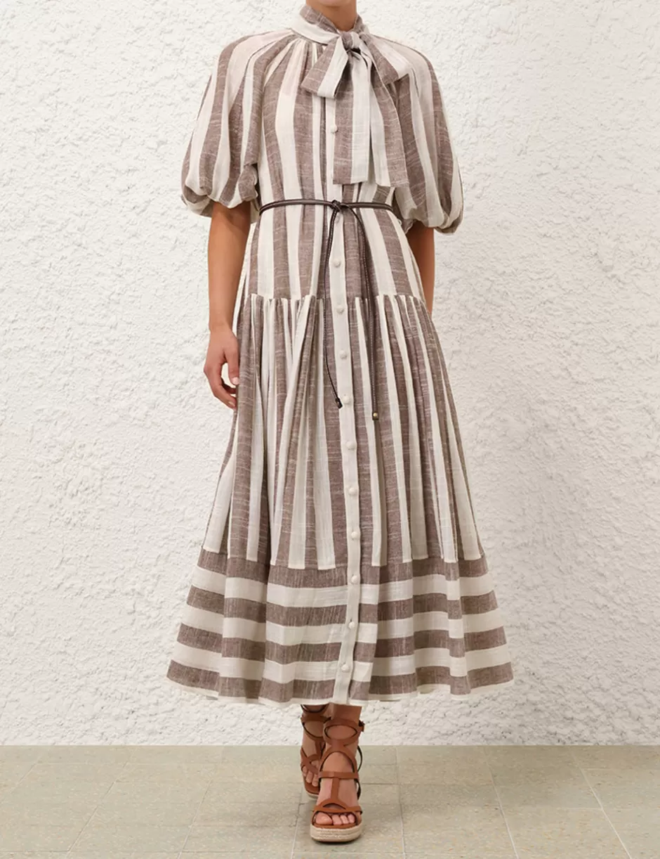 ZIMMERMANN Clothing | Dresses & Coverups<Acacia Blouson Shirt Dress Chocolate Cream Stripe