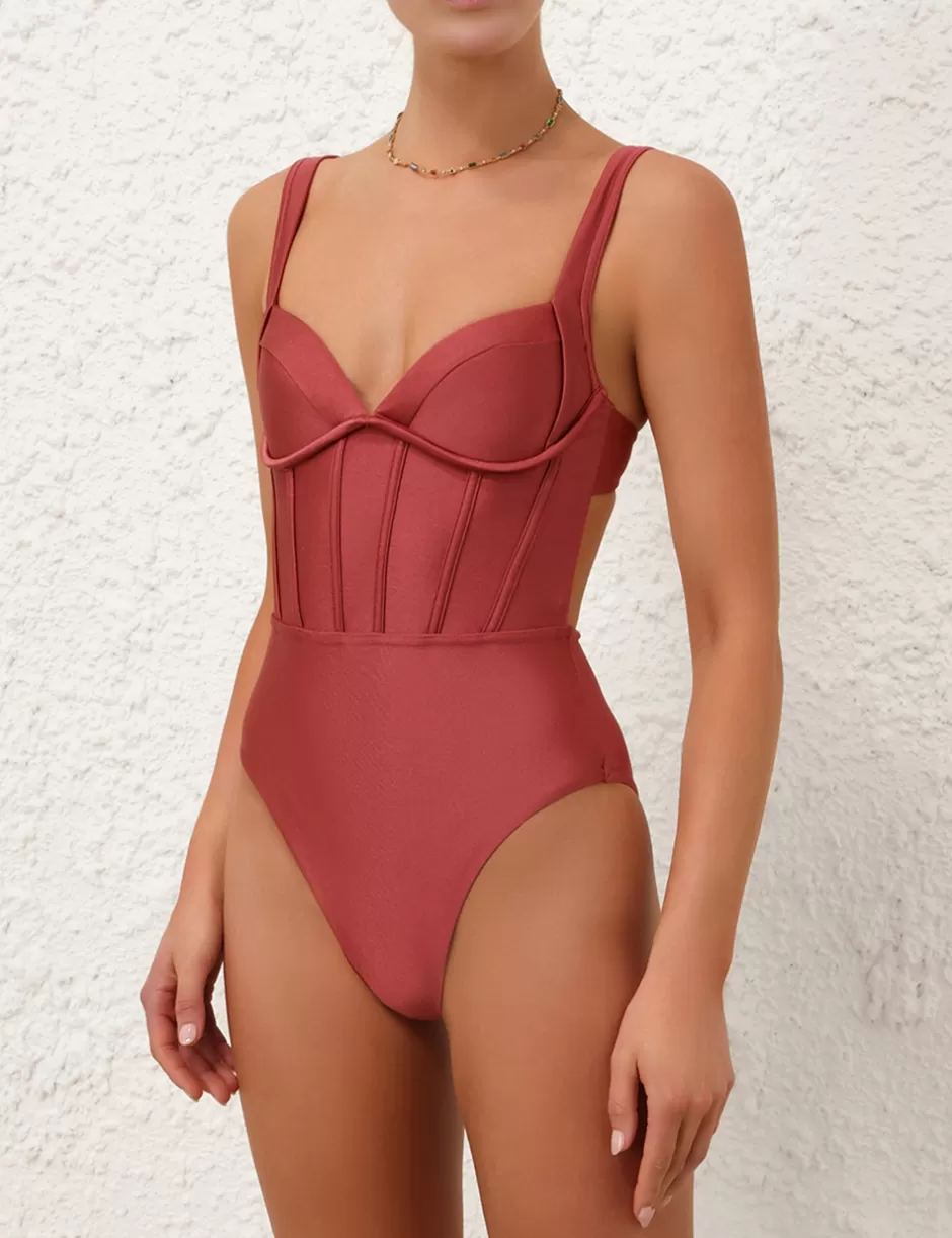 ZIMMERMANN One Pieces<Acacia Corset 1PC Musk