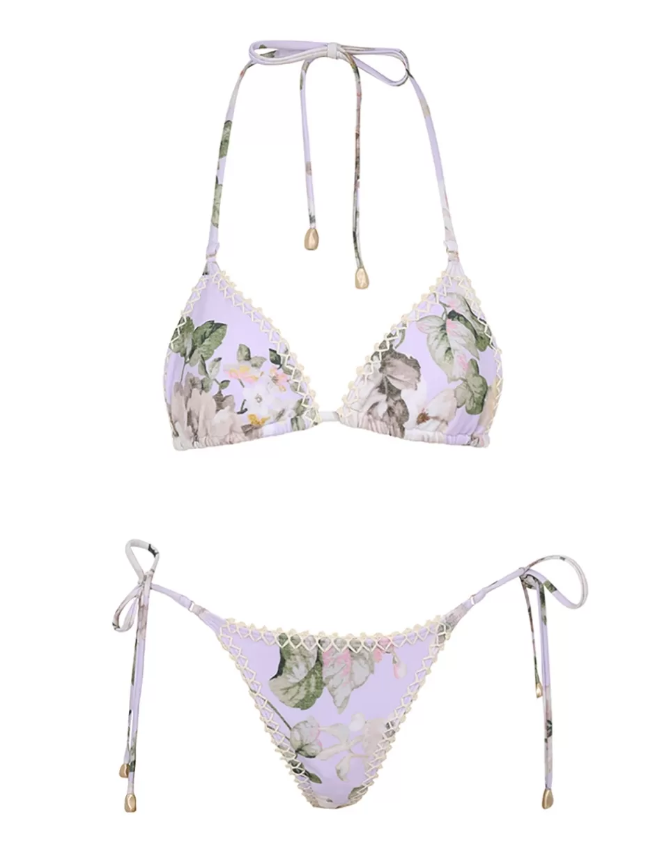 ZIMMERMANN Bikinis<Acacia Crochet Edge Bikini Lilac Floral