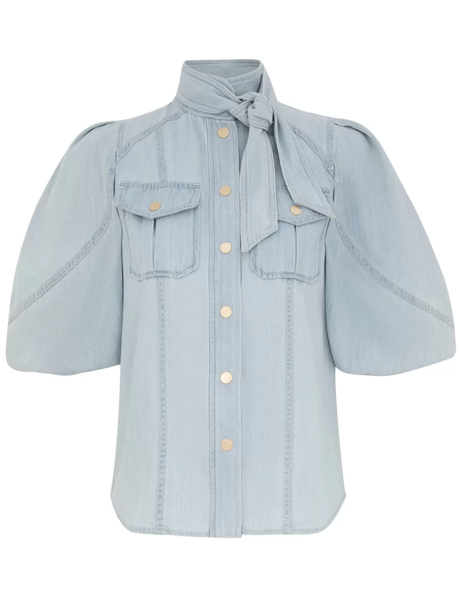 ZIMMERMANN Clothing | Tops<Acacia Denim Lantern Blouse Ice Storm