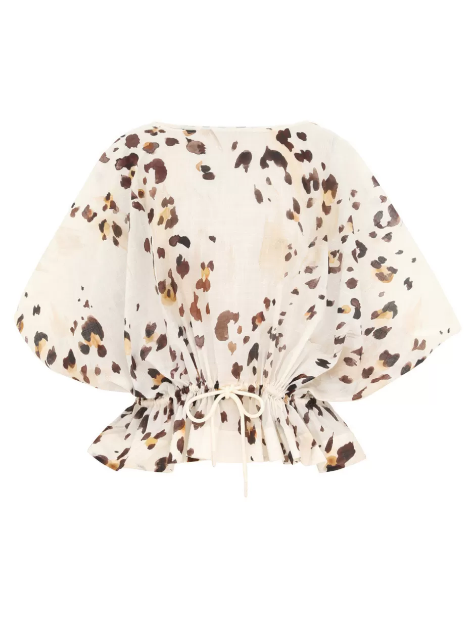 ZIMMERMANN Clothing | Tops<Acacia Draw Waist Top Watercolour Leopard