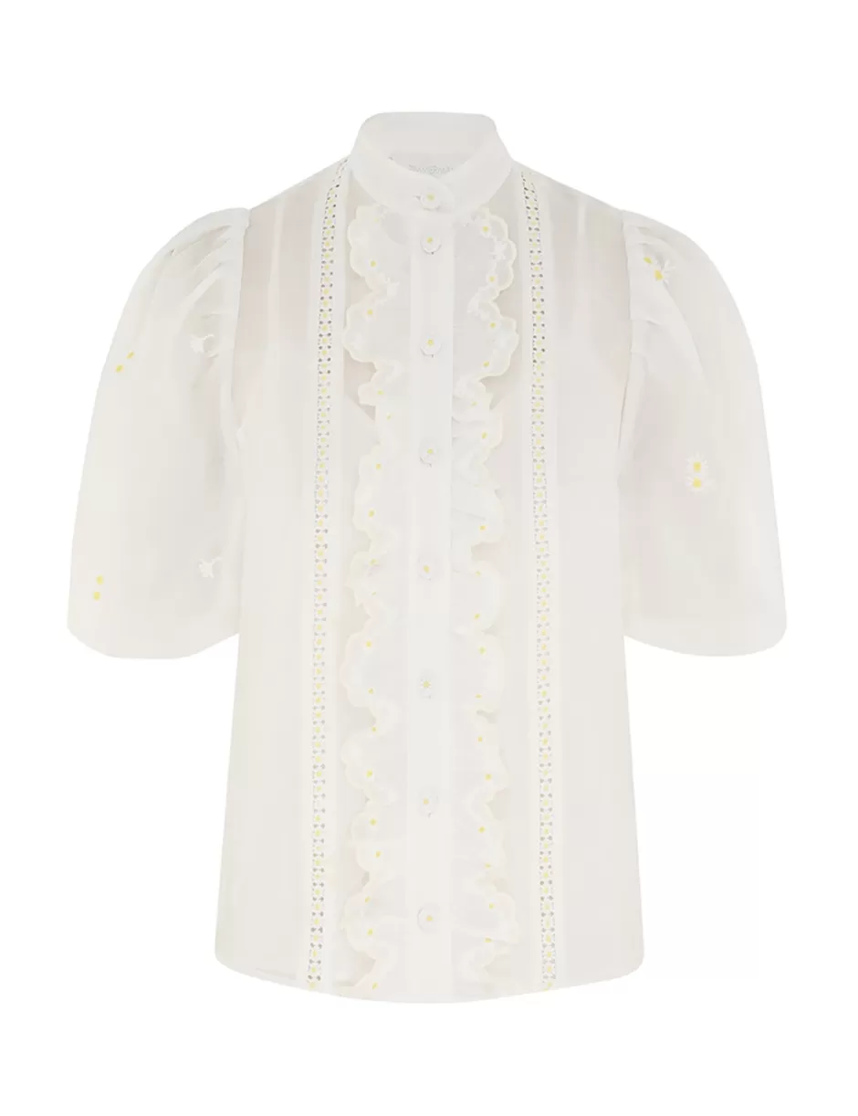 ZIMMERMANN Clothing | Tops<Acacia Embroidered Blouse Ivory