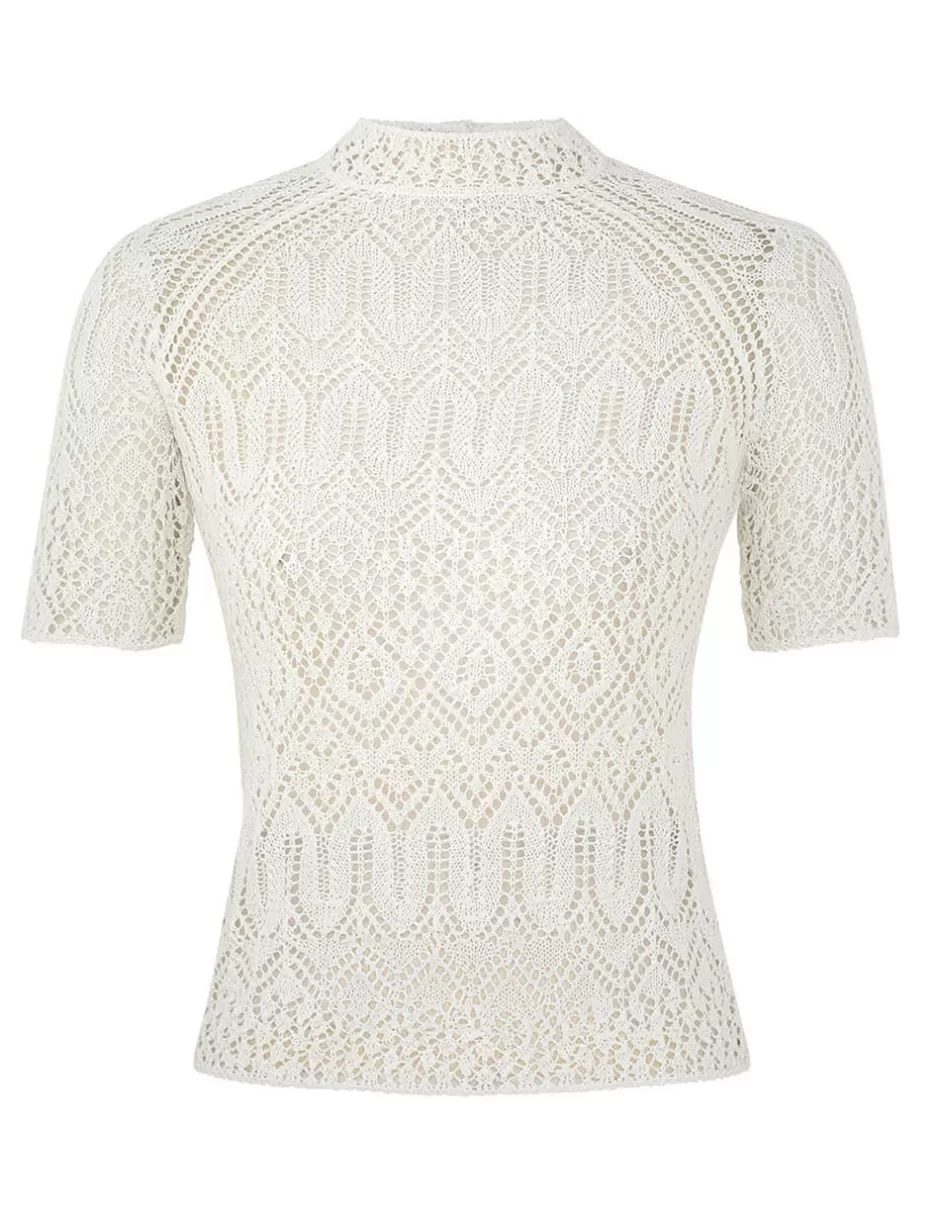 ZIMMERMANN Clothing | Tops<Acacia Lace Knit Tee Ivory