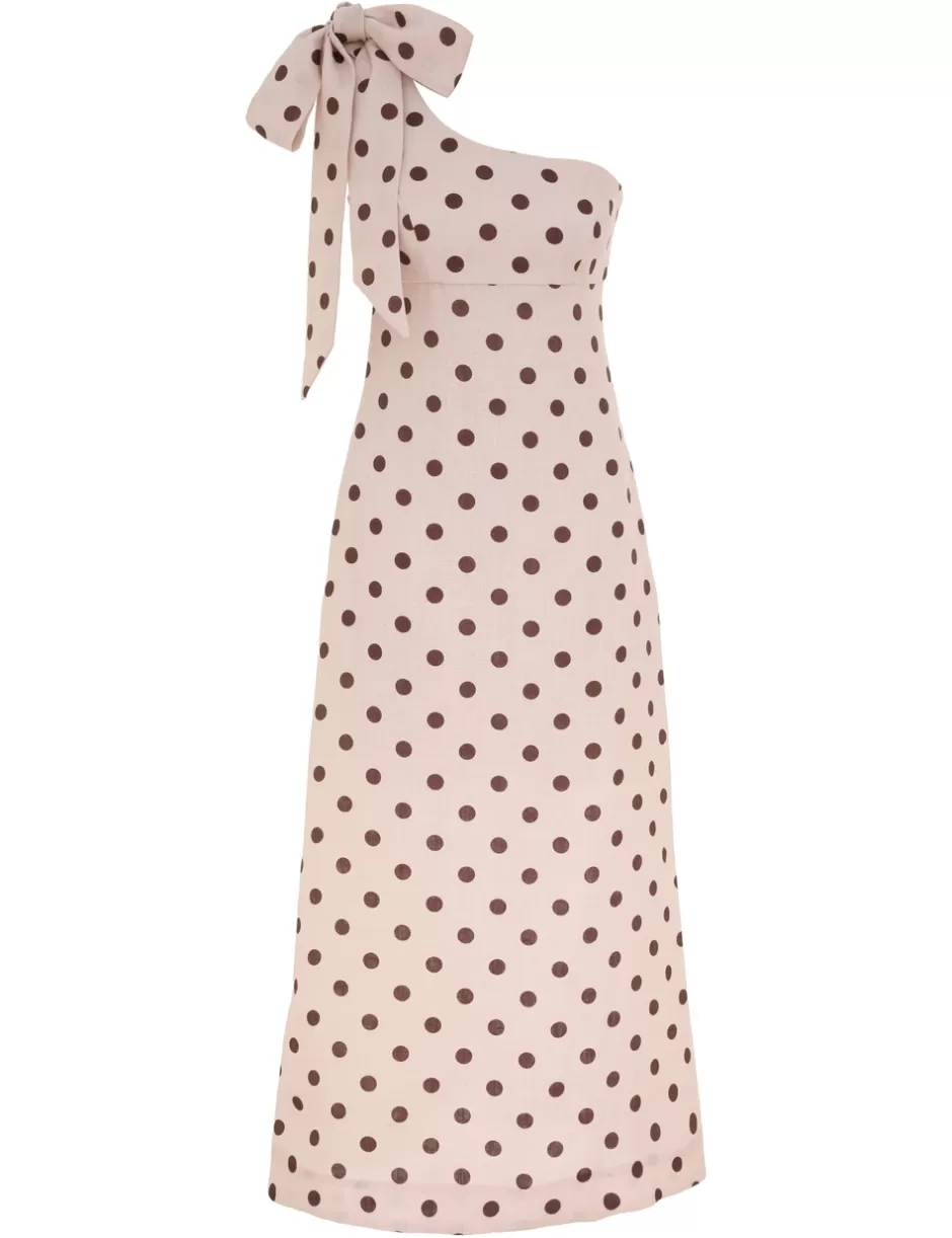 ZIMMERMANN Clothing | Dresses & Coverups<Acacia One Shoulder Midi Dress Cream Tan Dot