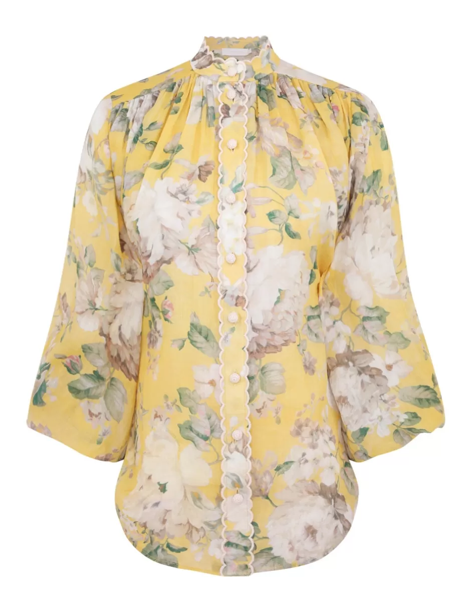 ZIMMERMANN Clothing | Tops<Acacia Scallop Blouse Yellow Floral