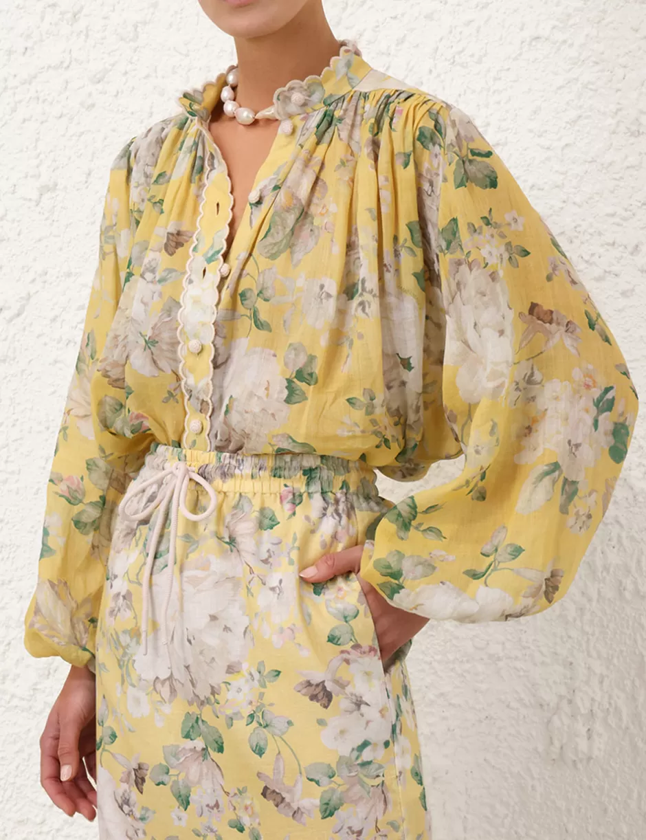 ZIMMERMANN Clothing | Tops<Acacia Scallop Blouse Yellow Floral