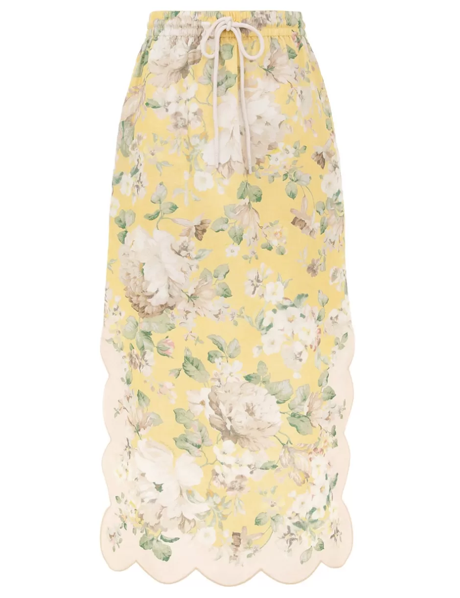 ZIMMERMANN Clothing | Skirts<Acacia Scallop Midi Skirt Yellow Floral