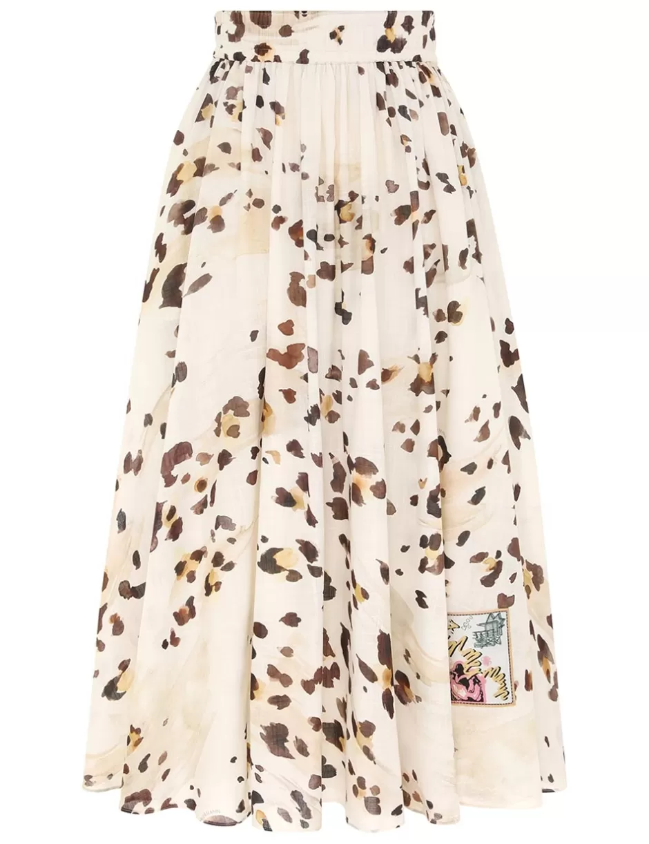 ZIMMERMANN Clothing | Skirts<Acacia Swing Skirt Watercolour Leopard