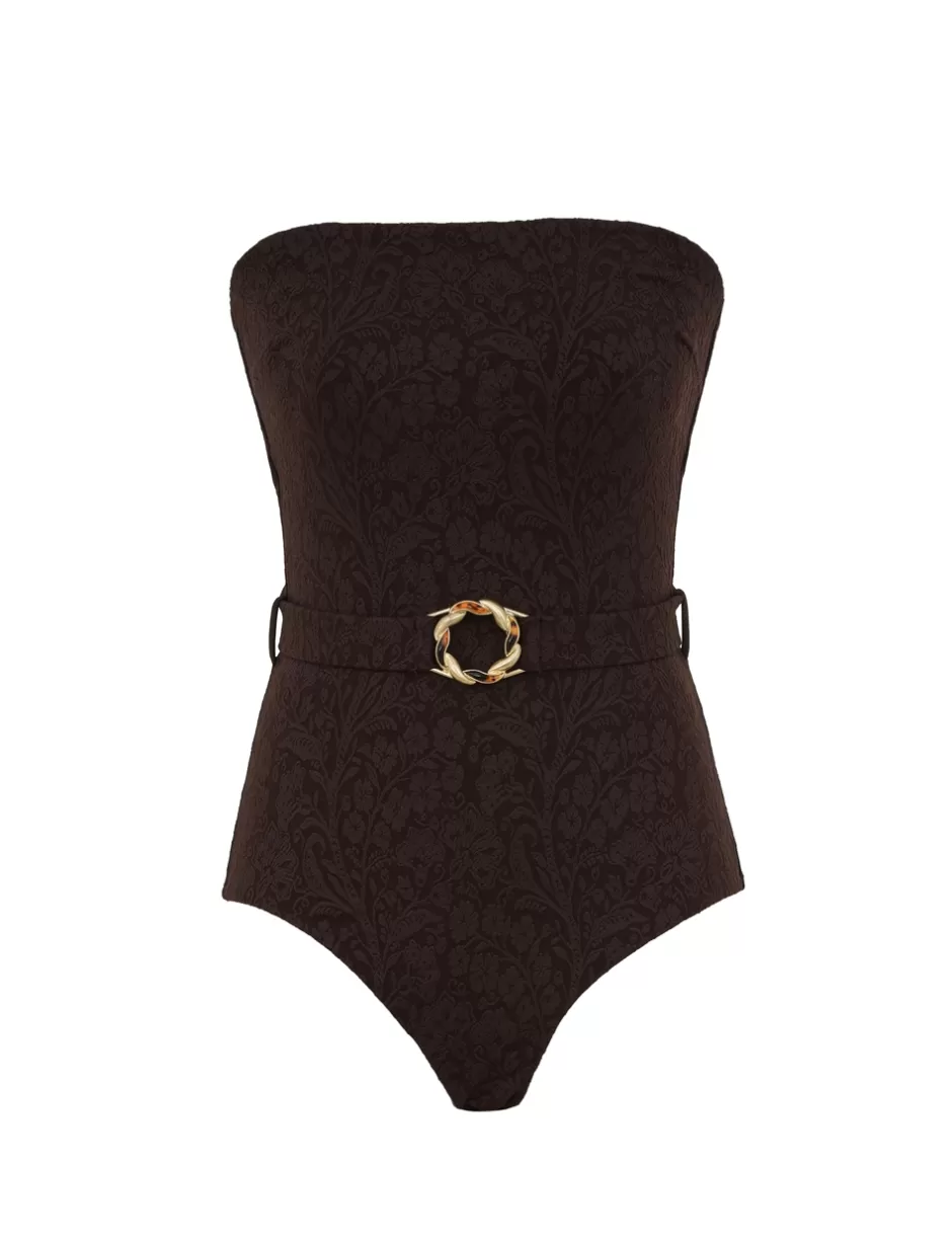 ZIMMERMANN One Pieces<Acacia Textured Bandeau 1PC Chocolate