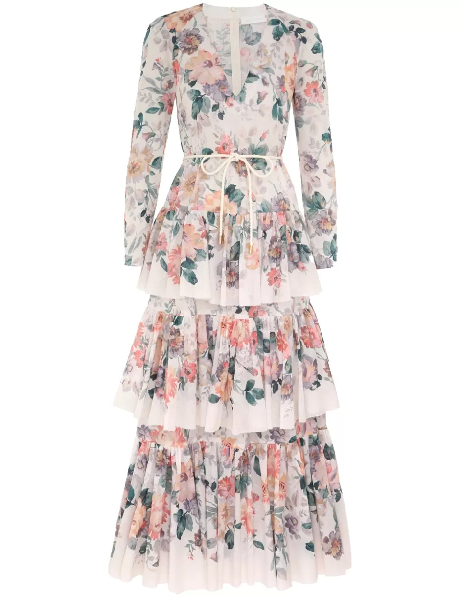 ZIMMERMANN Evening | Clothing<Acacia Tiered Maxi Dress Cream Multi Floral