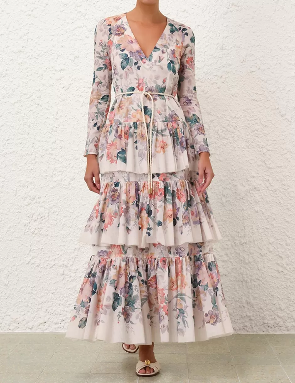 ZIMMERMANN Evening | Clothing<Acacia Tiered Maxi Dress Cream Multi Floral