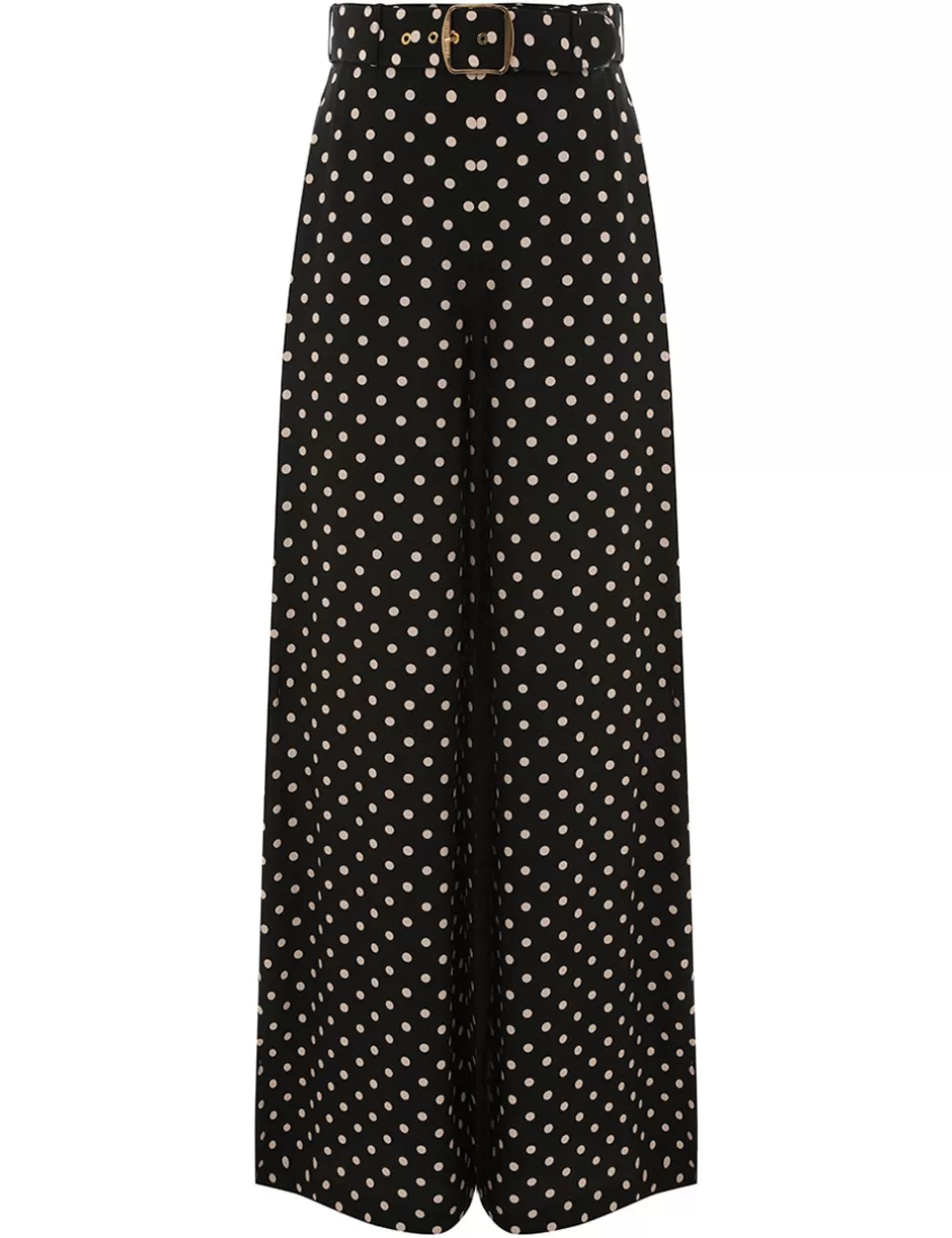 ZIMMERMANN Clothing | Shorts & Pants<Belted Wide Leg Pant Black Cream Dot