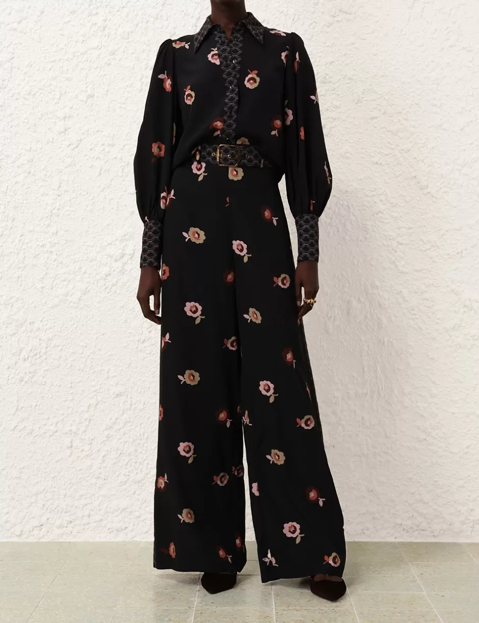 ZIMMERMANN Clothing | Shorts & Pants<Belted Wide Leg Pant Black Floral