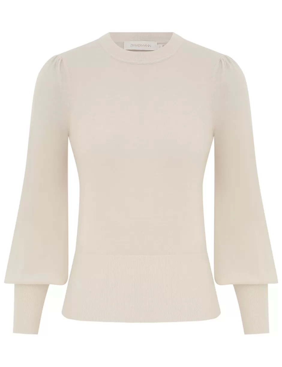 ZIMMERMANN Clothing | Tops<Blouson Cashmere Sweater Parchment