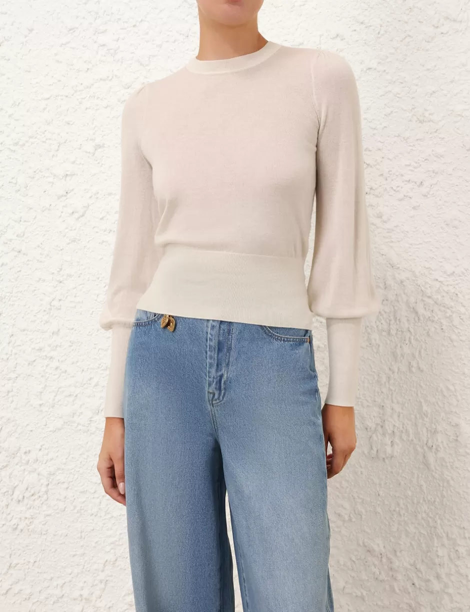 ZIMMERMANN Clothing | Tops<Blouson Cashmere Sweater Parchment