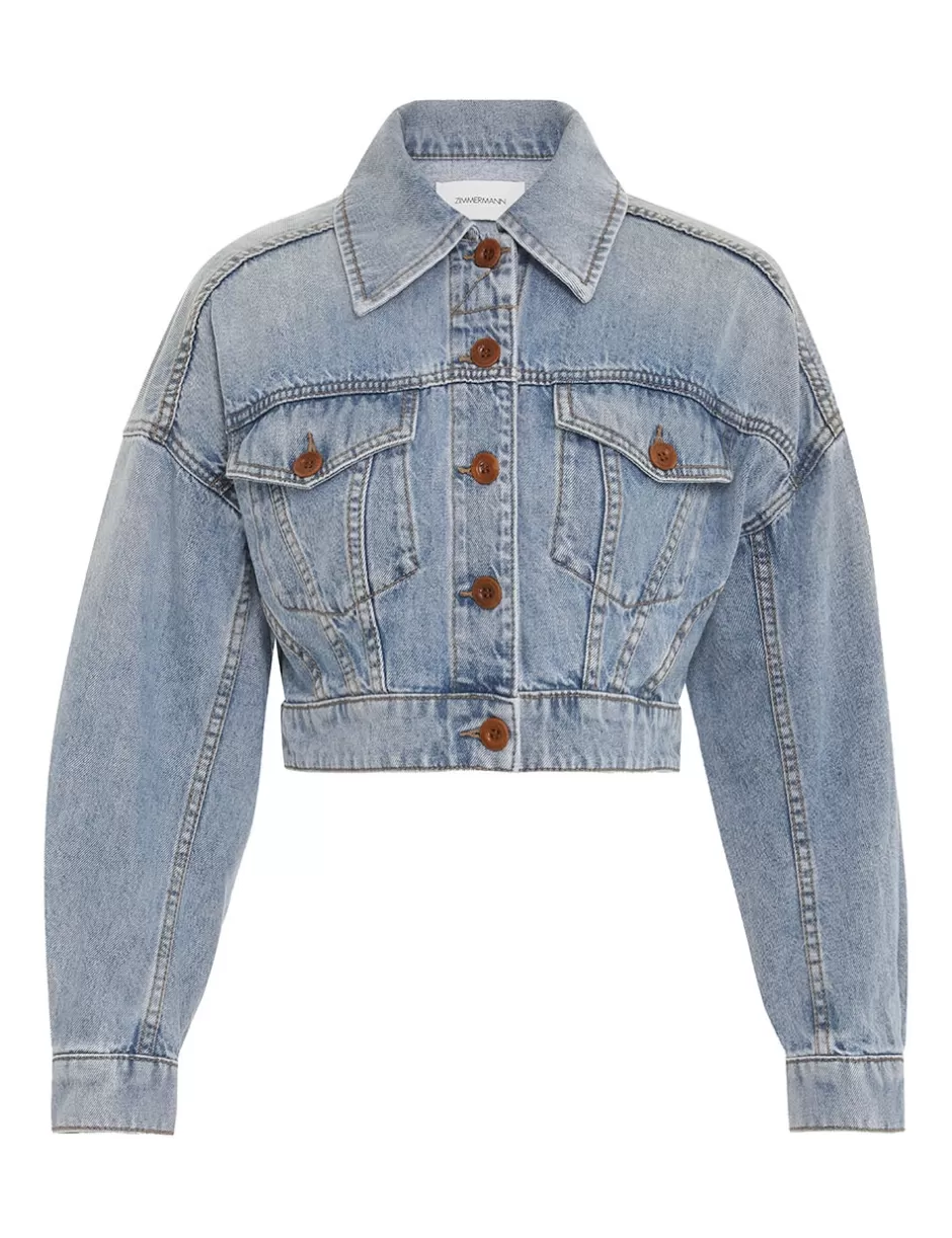 ZIMMERMANN Clothing | Denim<Cropped Denim Jacket Faded Blue