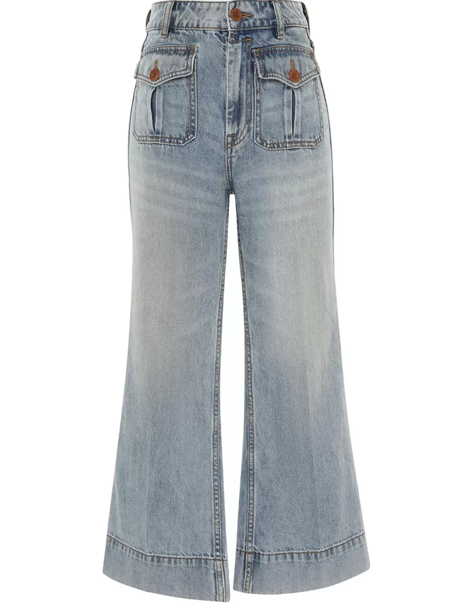 ZIMMERMANN Clothing | Shorts & Pants<Cropped Flare Jean Faded Blue