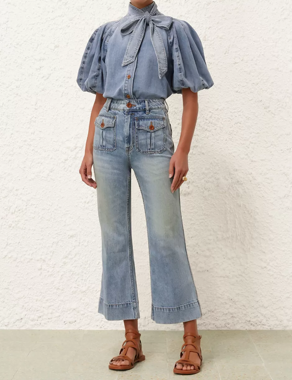 ZIMMERMANN Clothing | Shorts & Pants<Cropped Flare Jean Faded Blue