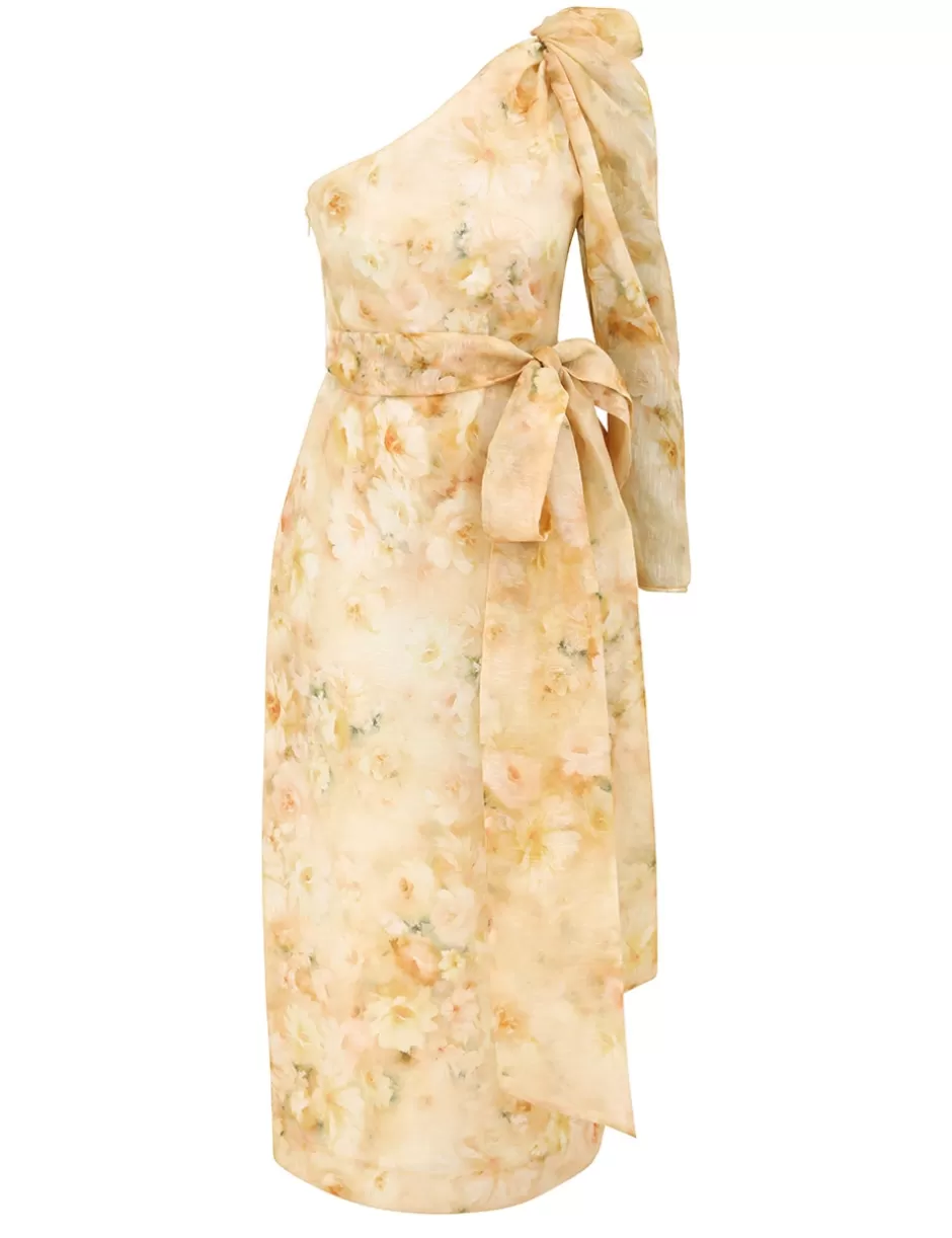 ZIMMERMANN Clothing | Dresses<Crush Asymmetrical Midi Dress Yellow Floral