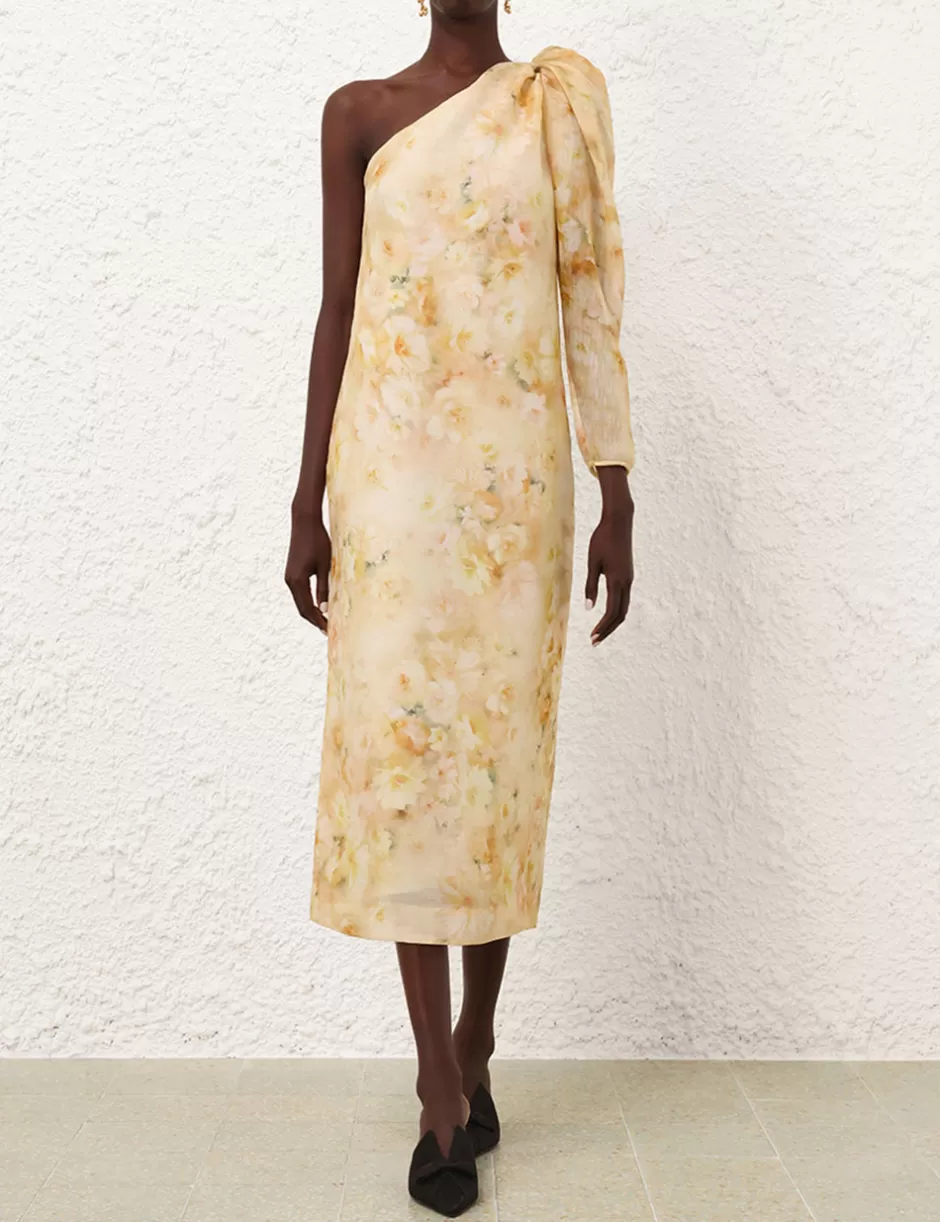 ZIMMERMANN Clothing | Dresses<Crush Asymmetrical Midi Dress Yellow Floral