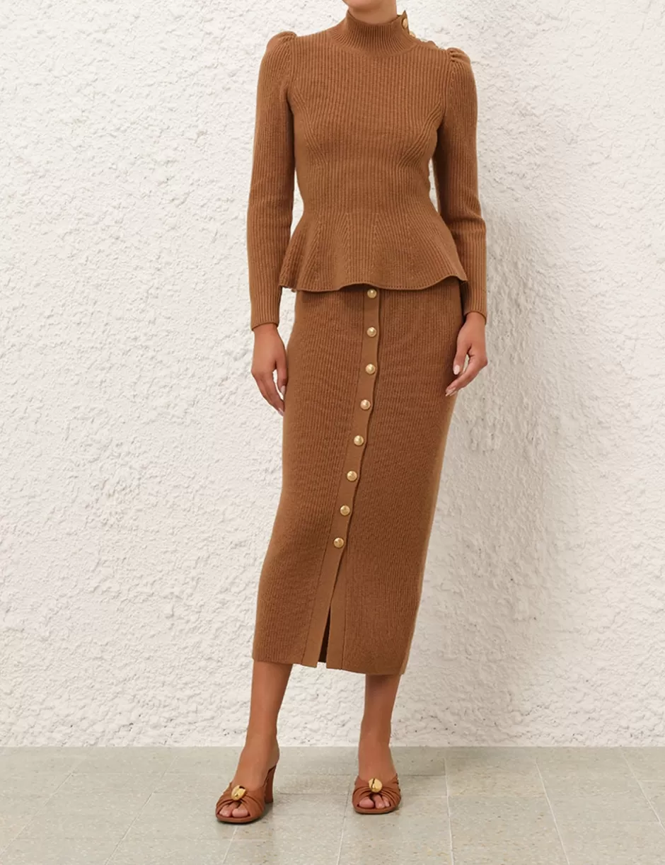 ZIMMERMANN Clothing | Skirts<Crush Buttoned Tube Midi Skirt Tan