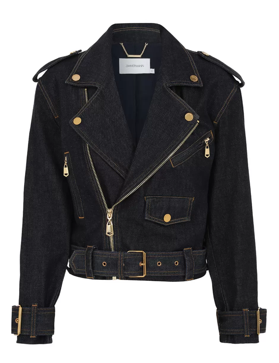 ZIMMERMANN Clothing | Denim<Crush Denim Biker Jacket Night Sky