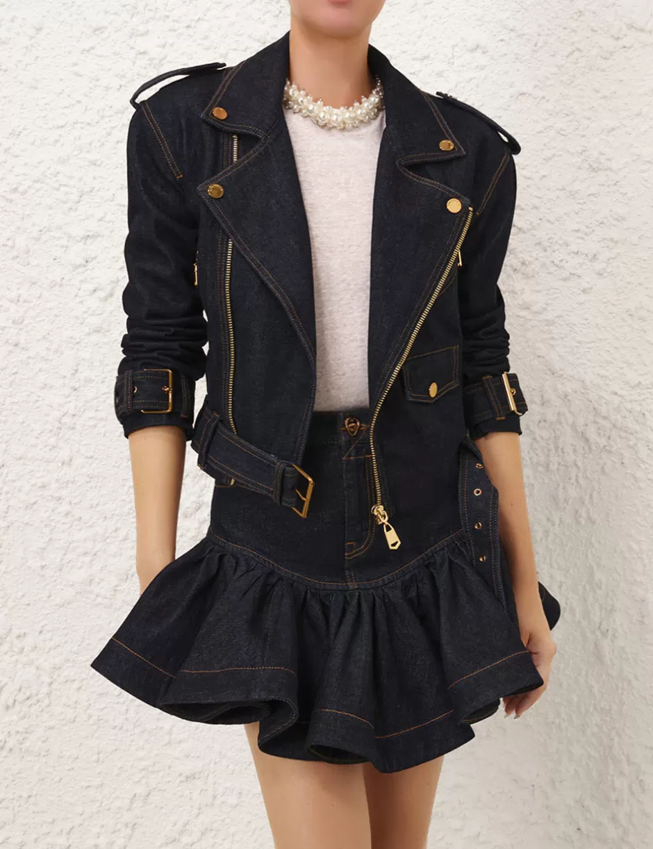 ZIMMERMANN Clothing | Denim<Crush Denim Biker Jacket Night Sky