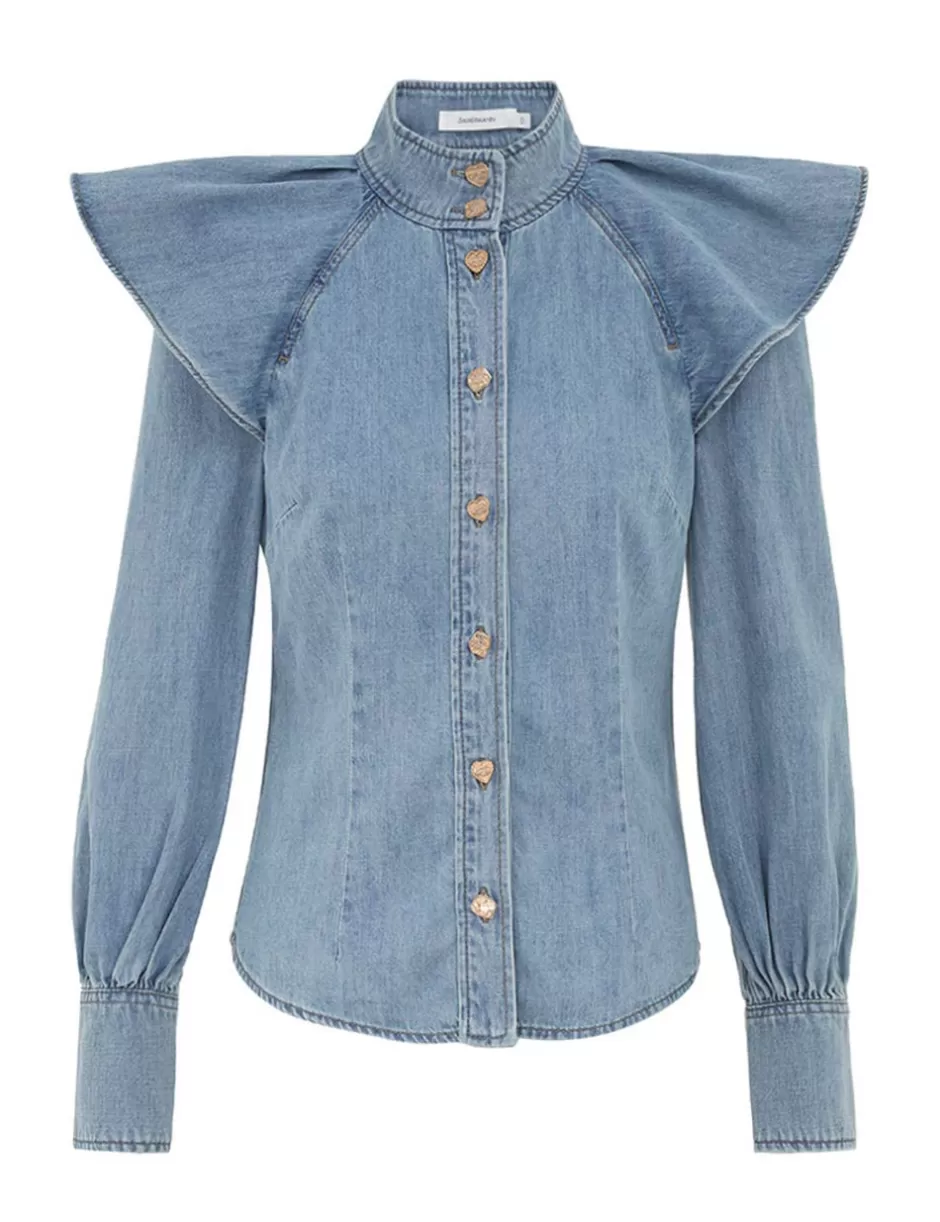 ZIMMERMANN Clothing | Tops<Crush Denim Blouse Blue Moon