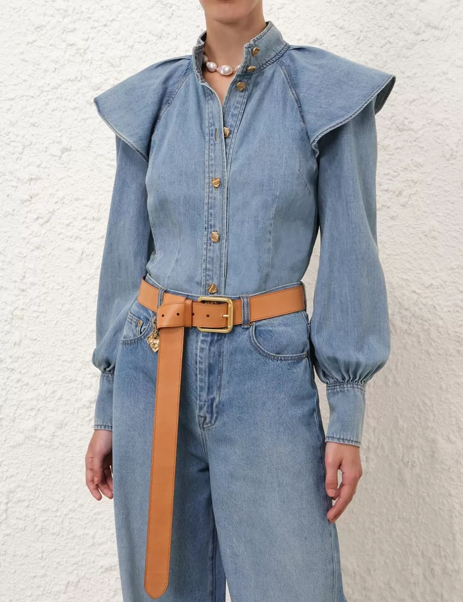 ZIMMERMANN Clothing | Tops<Crush Denim Blouse Blue Moon