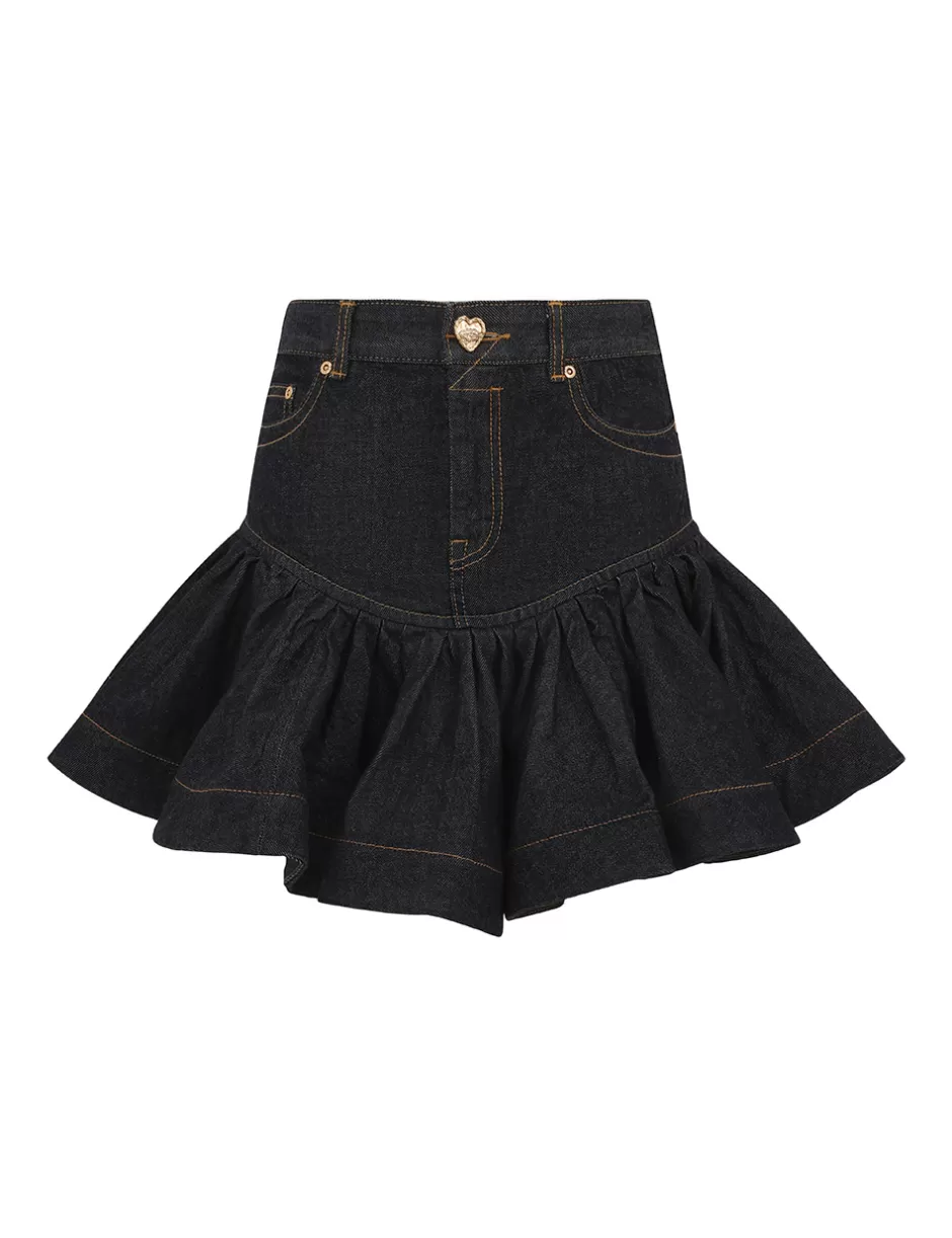 ZIMMERMANN Clothing | Denim<Crush Denim Frill Mini Skirt Night Sky