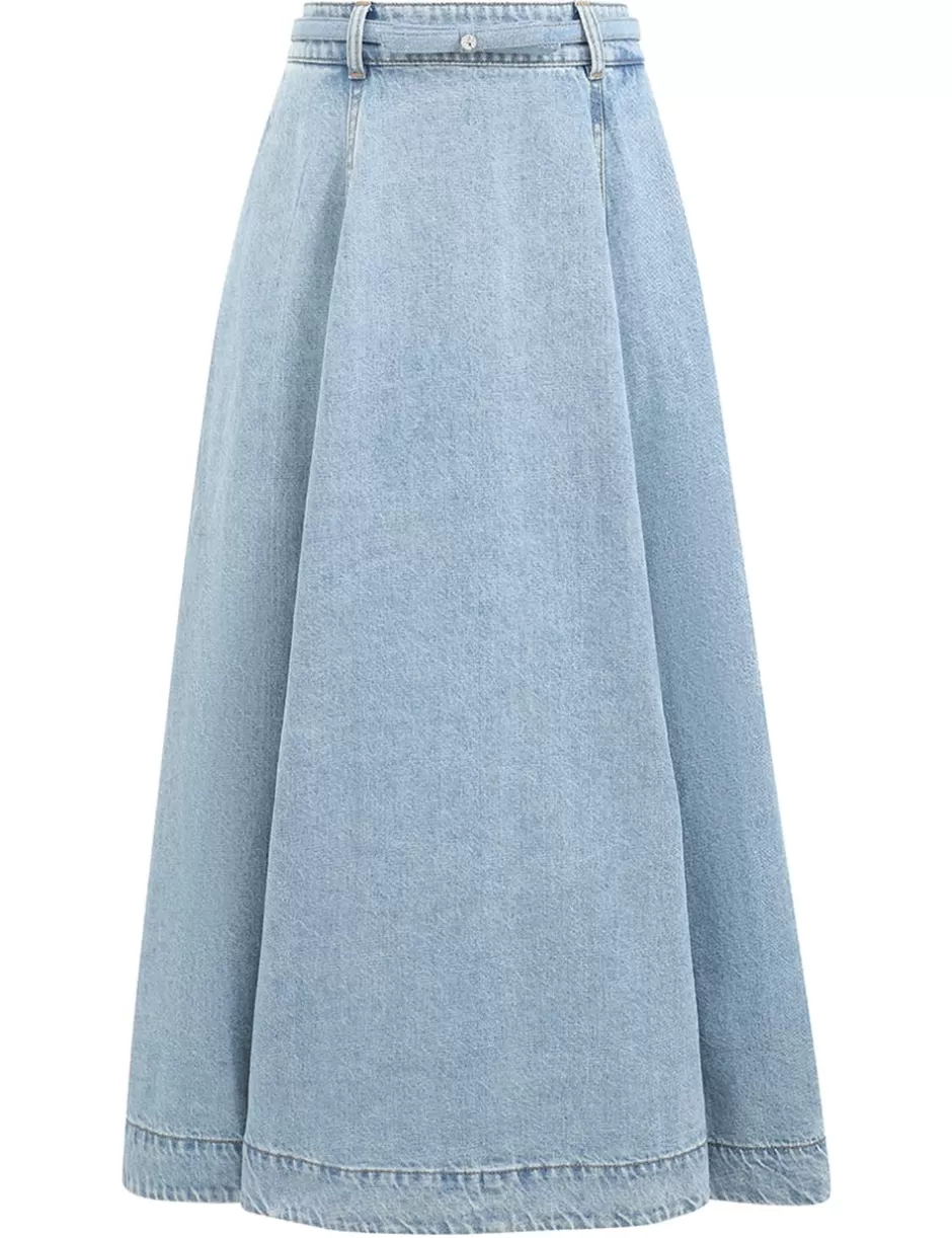 ZIMMERMANN Clothing | Denim<Crush Denim Full Midi Skirt Blue Moon