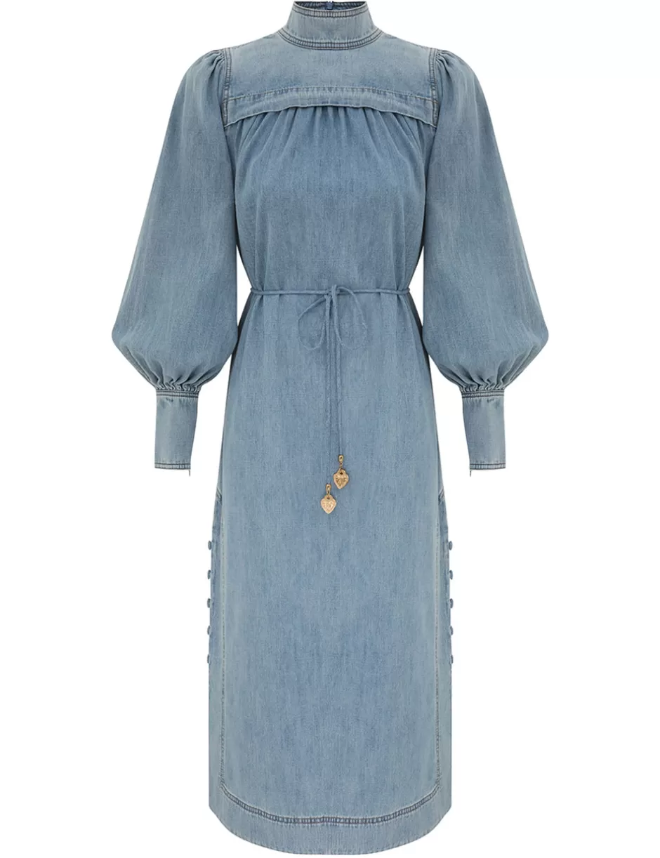 ZIMMERMANN Clothing | Dresses<Crush Denim Midi Dress Blue Moon