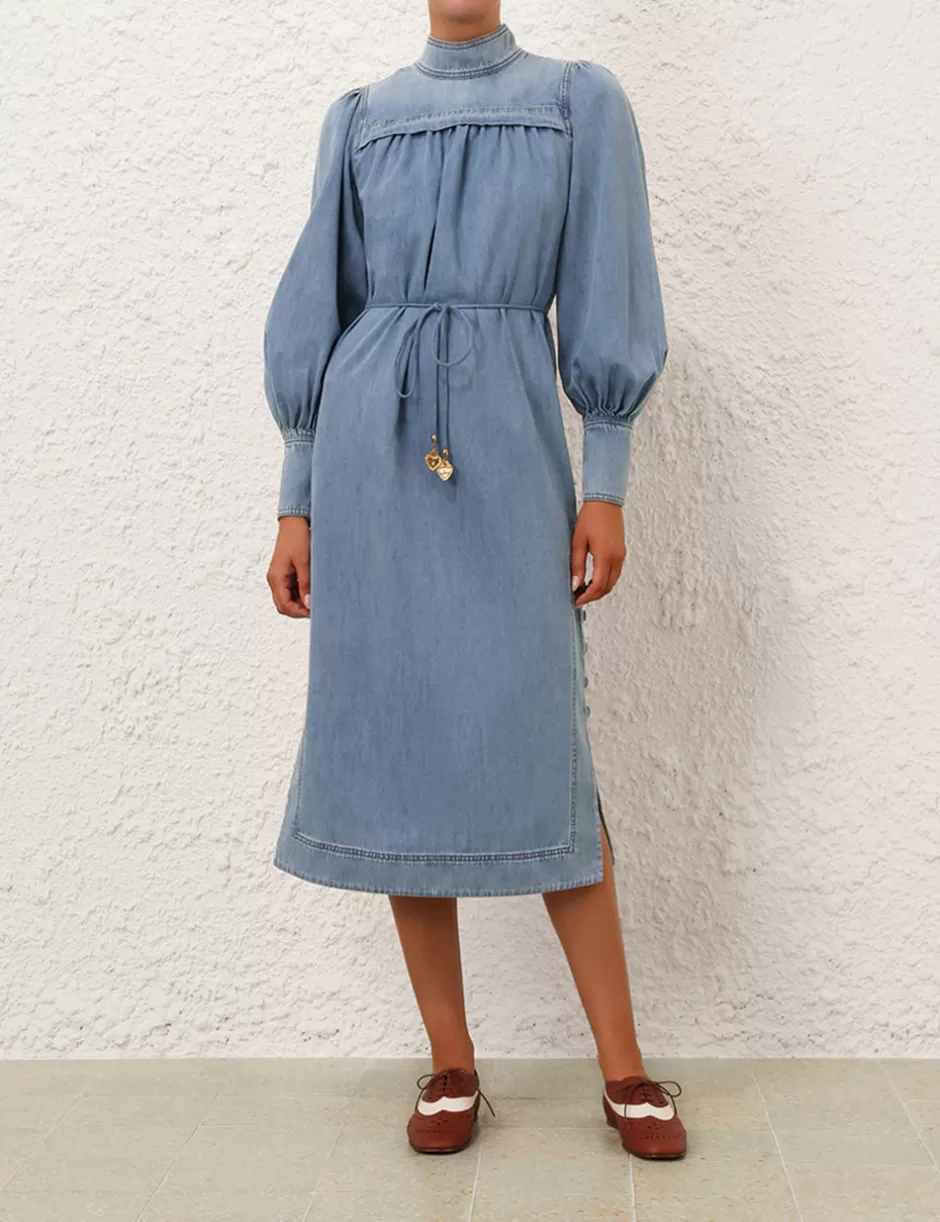 ZIMMERMANN Clothing | Dresses<Crush Denim Midi Dress Blue Moon