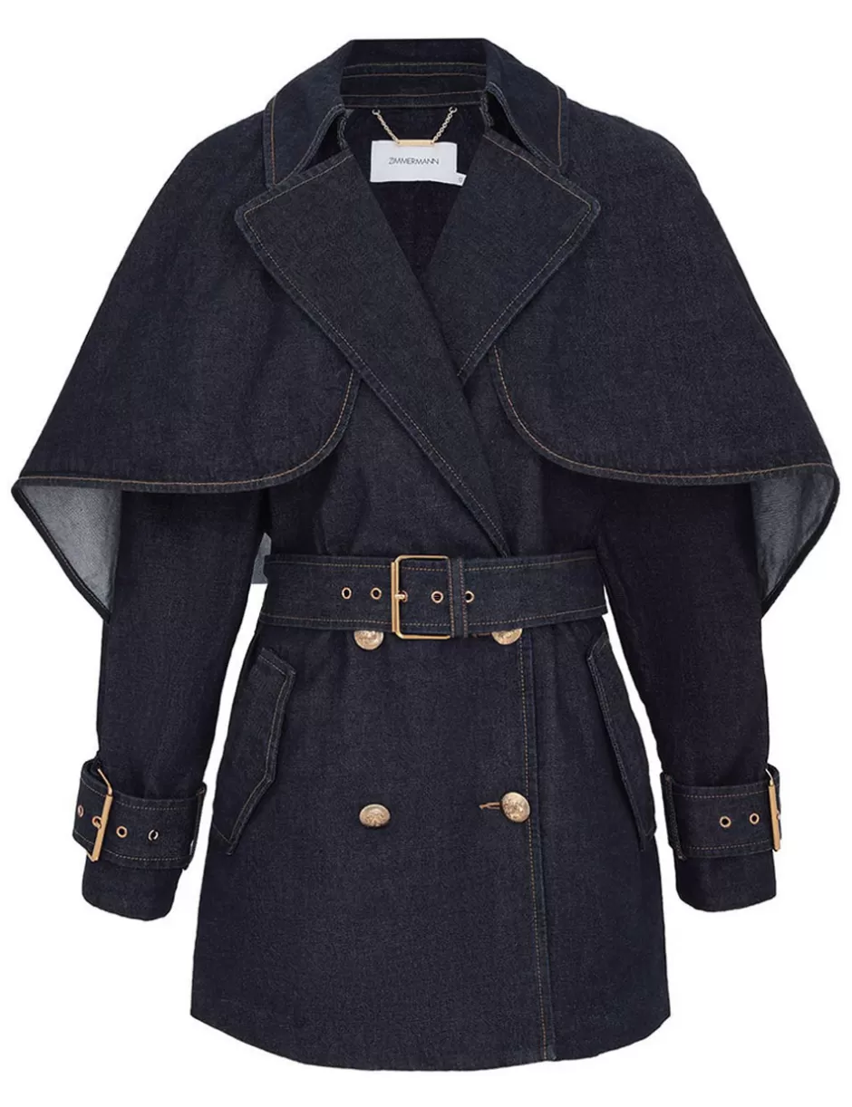 ZIMMERMANN Clothing | Denim<Crush Denim Trench Coat Night Sky