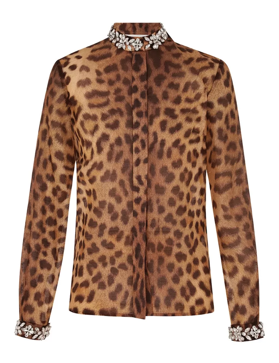 ZIMMERMANN Clothing | Tops<Crush Embellished Body Shirt Leopard