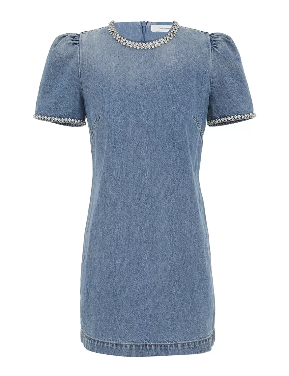 ZIMMERMANN Clothing | Dresses<Crush Embellished Denim Dress Blue Moon