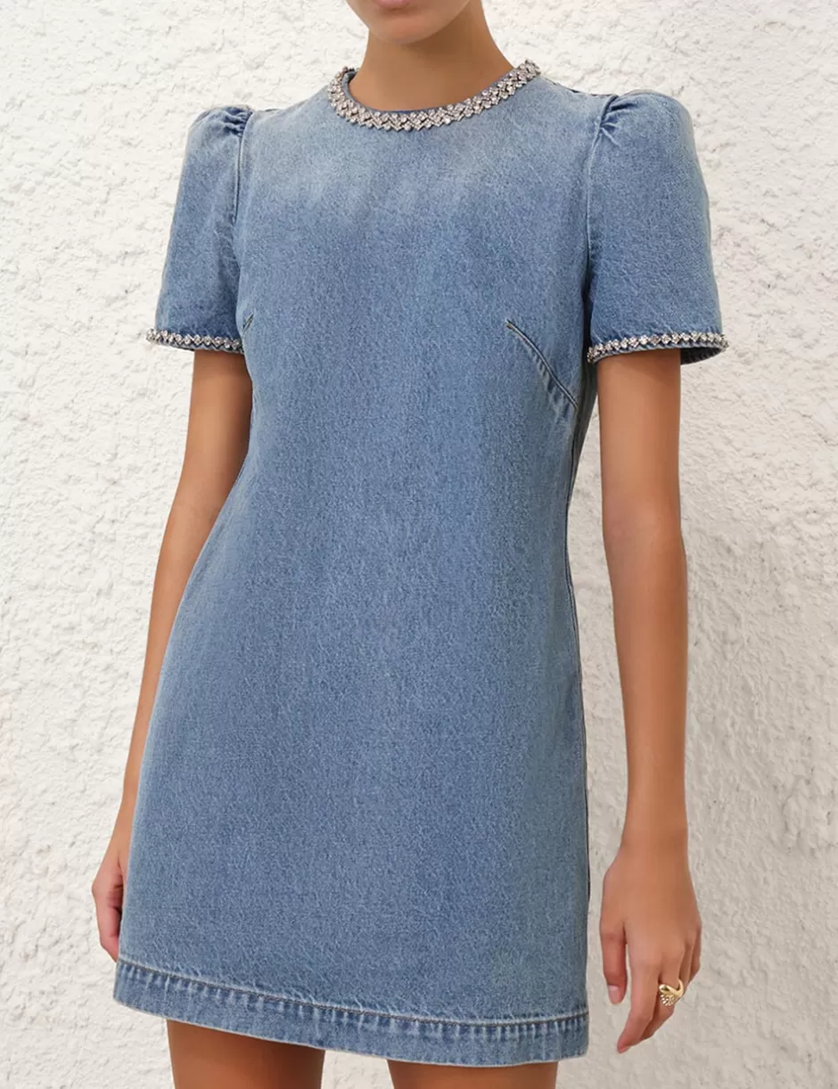 ZIMMERMANN Clothing | Dresses<Crush Embellished Denim Dress Blue Moon