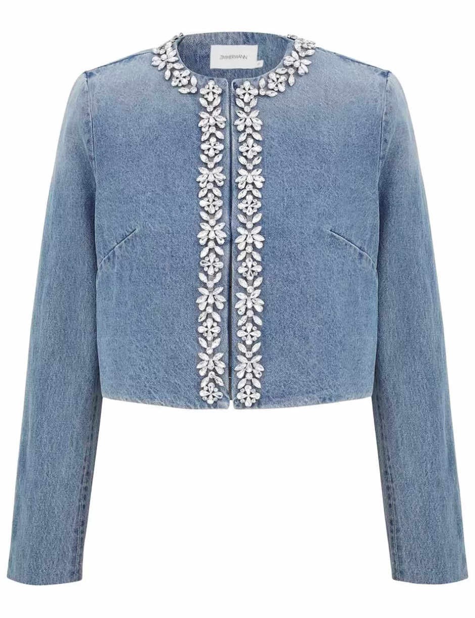 ZIMMERMANN Denim | Clothing<Crush Embellished Denim Jacket Blue Moon