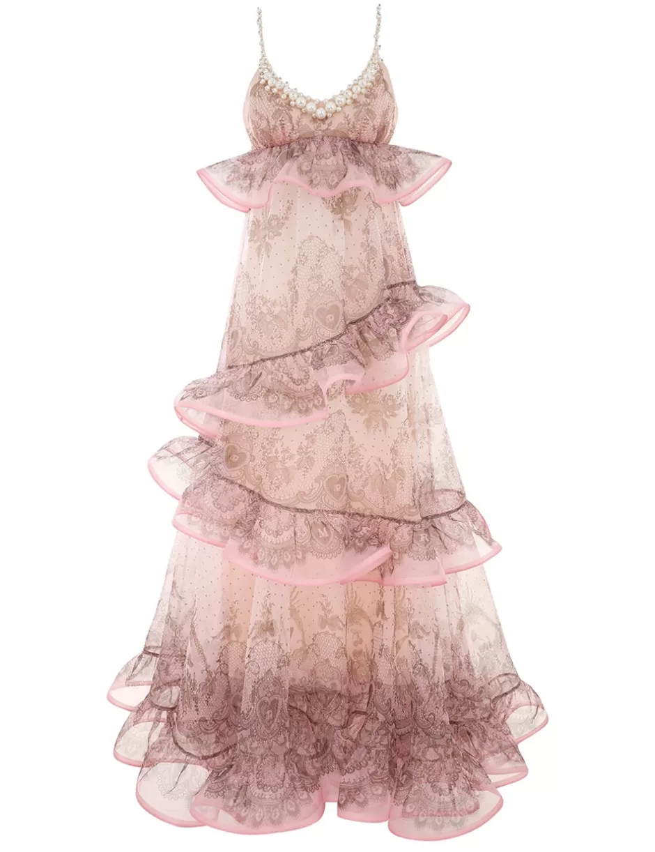 ZIMMERMANN Clothing | Dresses<Crush Embellished Maxi Dress Pink Lace Print