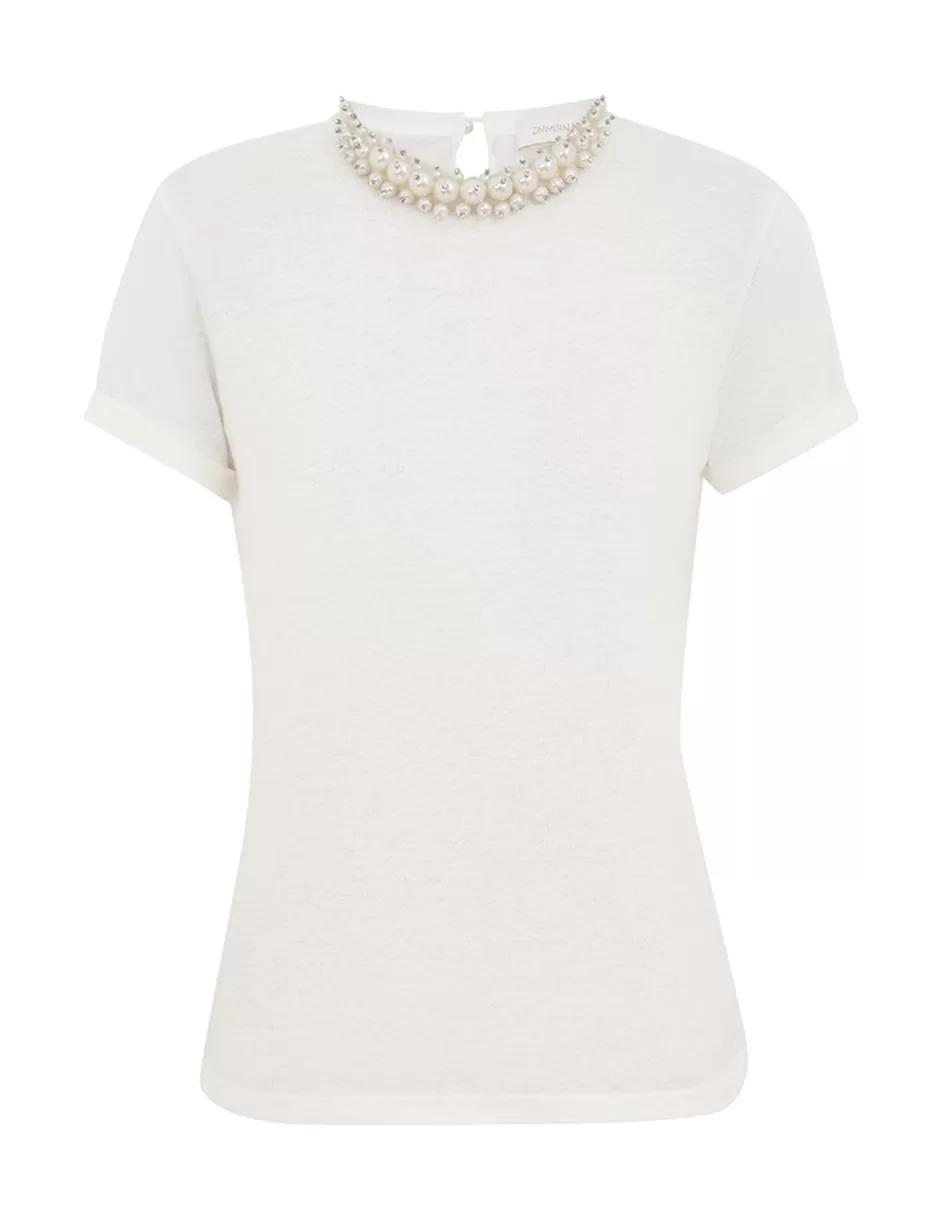 ZIMMERMANN Clothing | Tops<Crush Embellished Tee Ivory