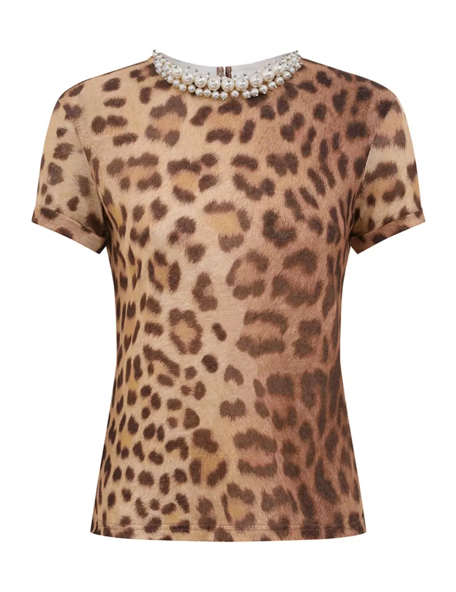 ZIMMERMANN Clothing | Tops<Crush Embellished Tee Dark Leopard