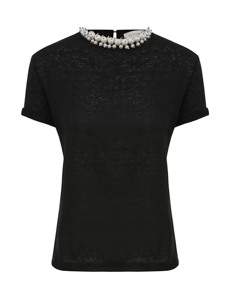 ZIMMERMANN Clothing | Tops<Crush Embellished Tee Black