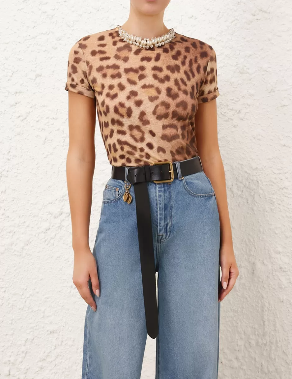 ZIMMERMANN Clothing | Tops<Crush Embellished Tee Dark Leopard