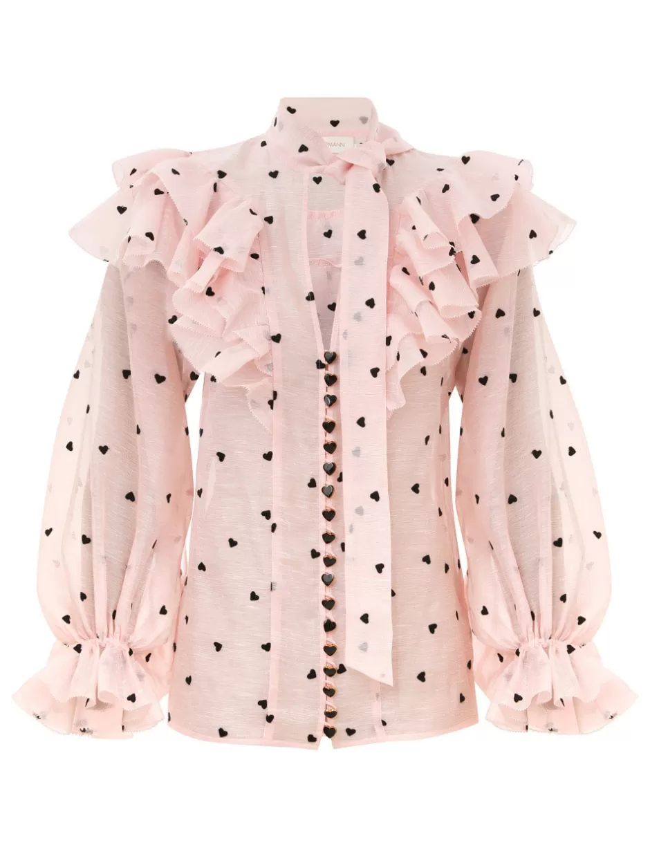 ZIMMERMANN Clothing | Tops<Crush Embroidered Blouse Pink Hearts