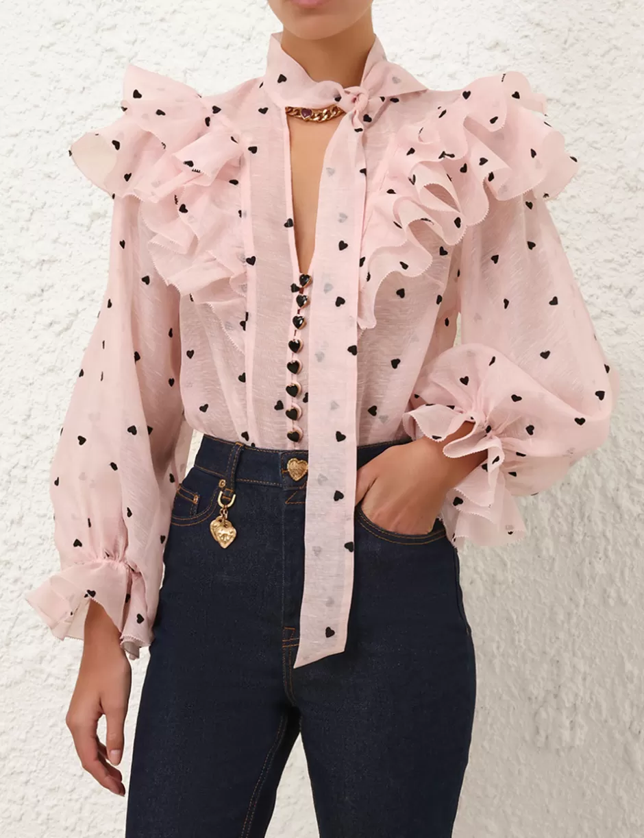 ZIMMERMANN Clothing | Tops<Crush Embroidered Blouse Pink Hearts